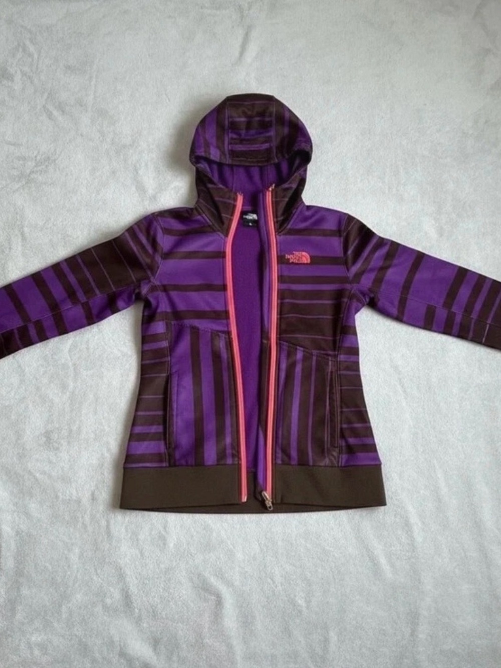 The North Face Purple & Black Striped Hooded zipup Jacket